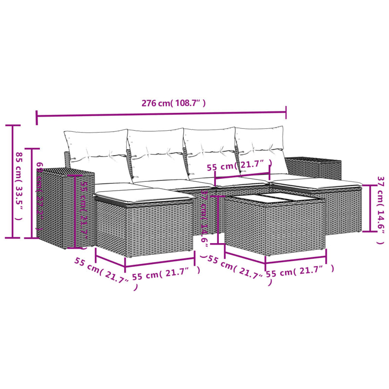 vidaXL 7 Piece Garden Sofa Set with Cushions Black Poly Rattan