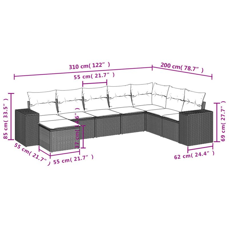 vidaXL 8 Piece Garden Sofa Set with Cushions Grey Poly Rattan