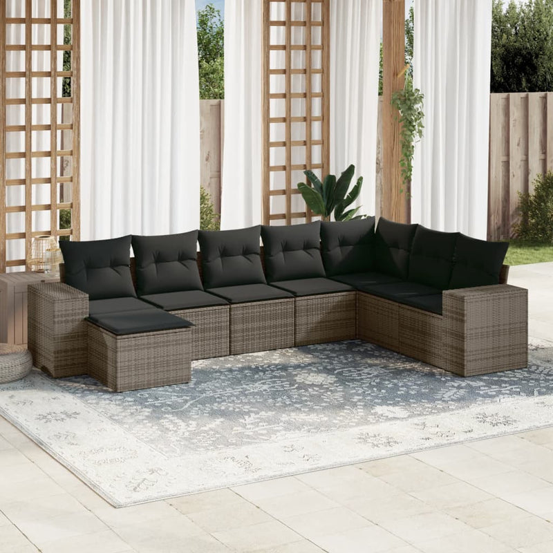 8 Piece Garden Sofa Set with Cushions Grey Poly Rattan