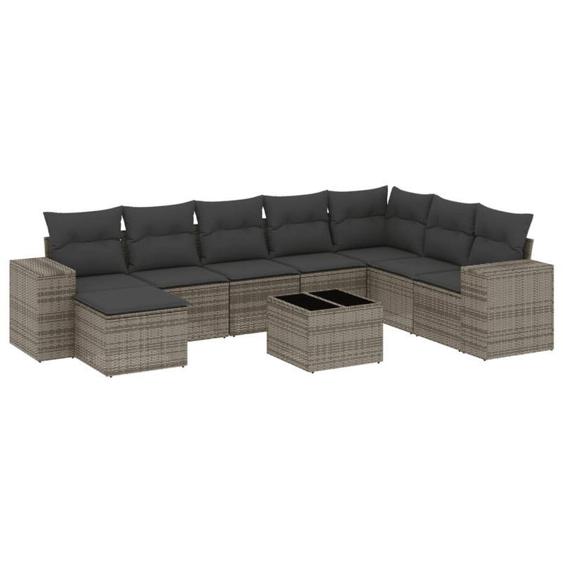 9 Piece Garden Sofa Set with Cushions Grey Poly Rattan