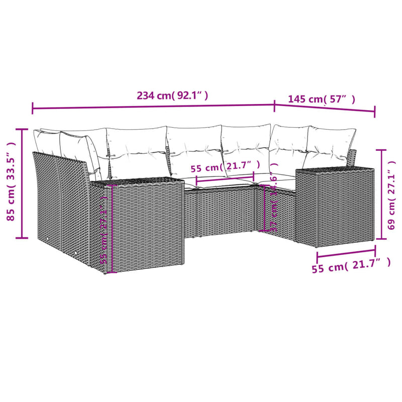 vidaXL 6 Piece Garden Sofa Set with Cushions Grey Poly Rattan