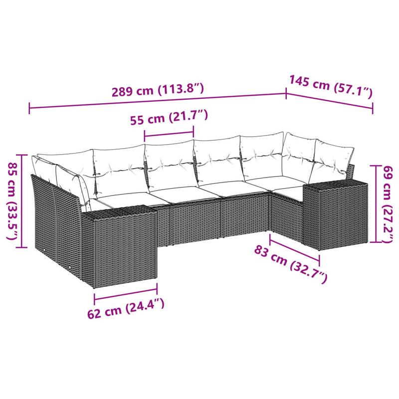 vidaXL 7 Piece Garden Sofa Set with Cushions Black Poly Rattan
