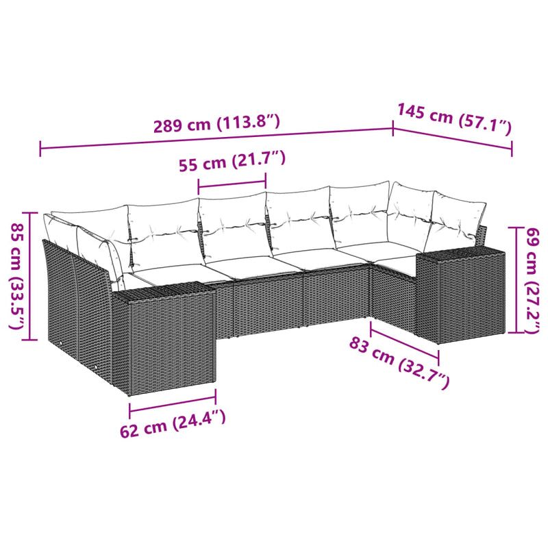 7 Piece Garden Sofa Set with Cushions Grey Poly Rattan