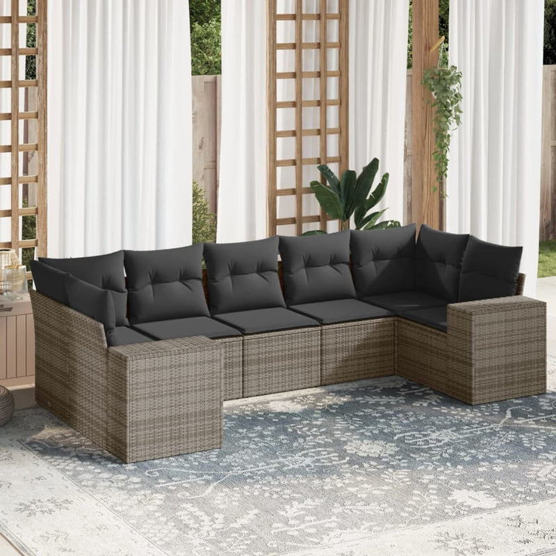 vidaXL 7 Piece Garden Sofa Set with Cushions Grey Poly Rattan