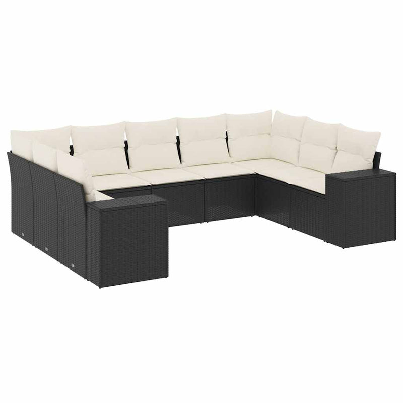 vidaXL 9 Piece Garden Sofa Set with Cushions Black Poly Rattan
