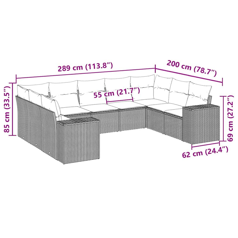 vidaXL 9 Piece Garden Sofa Set with Cushions Black Poly Rattan