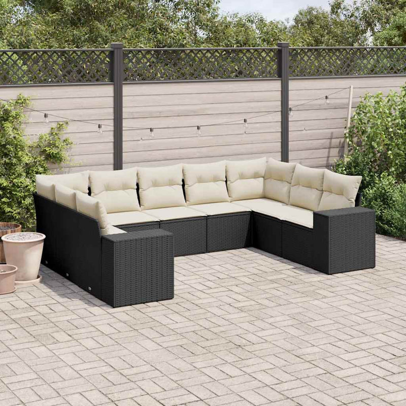 vidaXL 9 Piece Garden Sofa Set with Cushions Black Poly Rattan