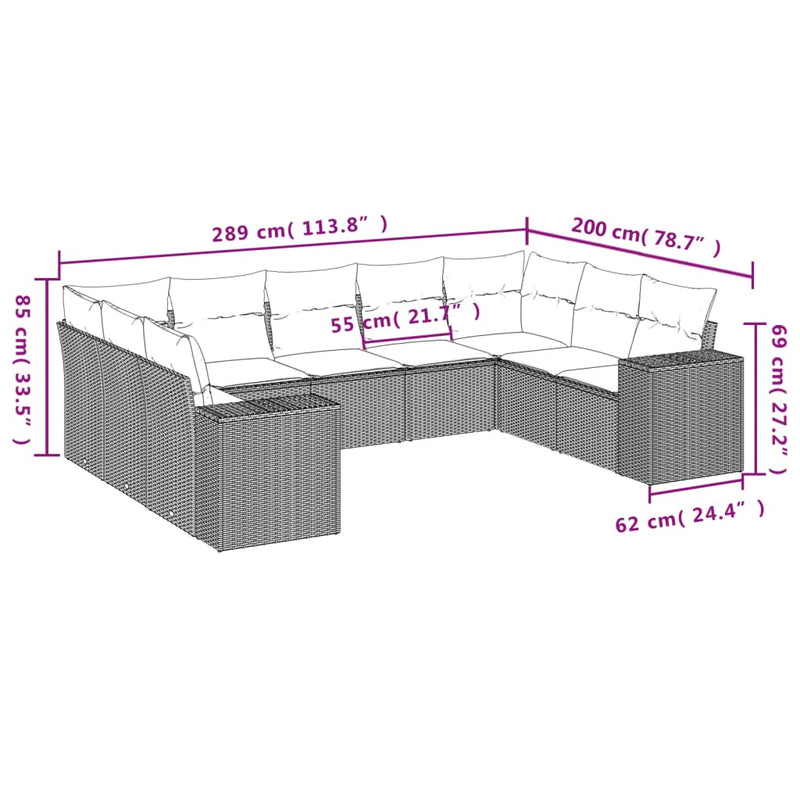 vidaXL 9 Piece Garden Sofa Set with Cushions Grey Poly Rattan