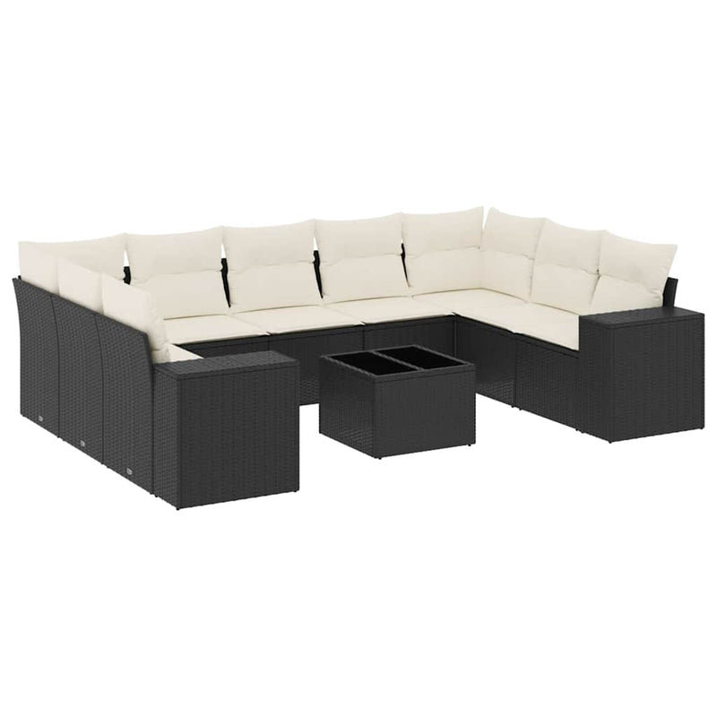 vidaXL 10 Piece Garden Sofa Set with Cushions Black Poly Rattan
