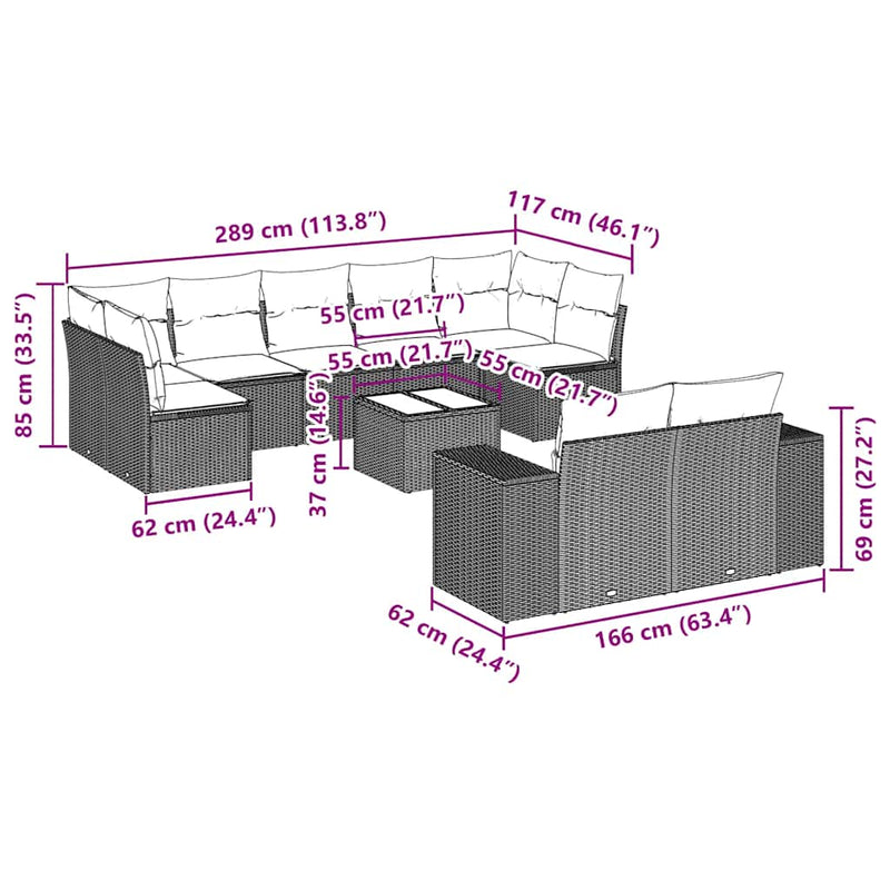 vidaXL 10 Piece Garden Sofa Set with Cushions Black Poly Rattan