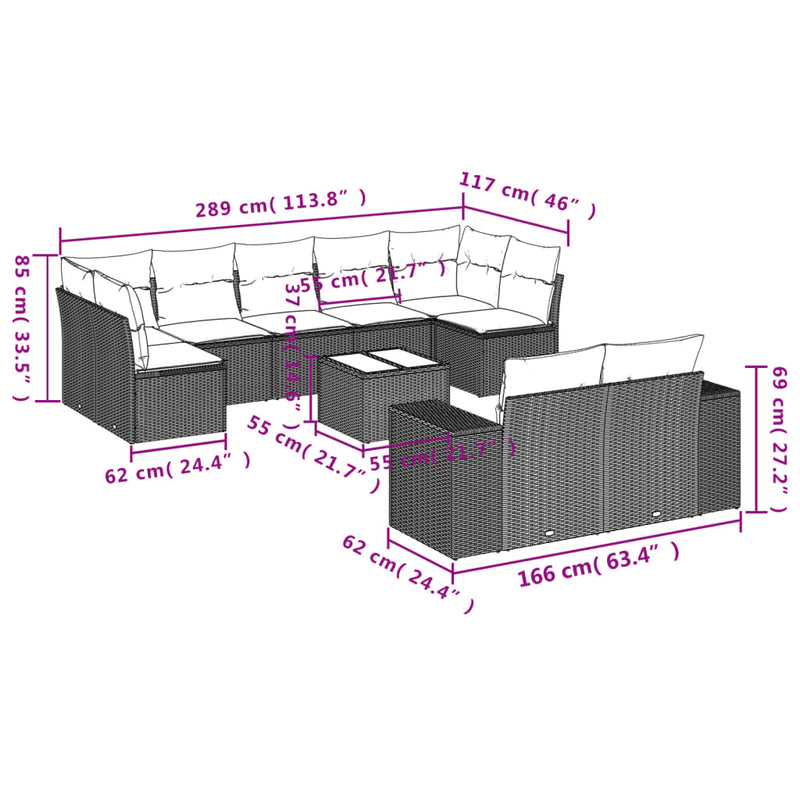 vidaXL 10 Piece Garden Sofa Set with Cushions Grey Poly Rattan