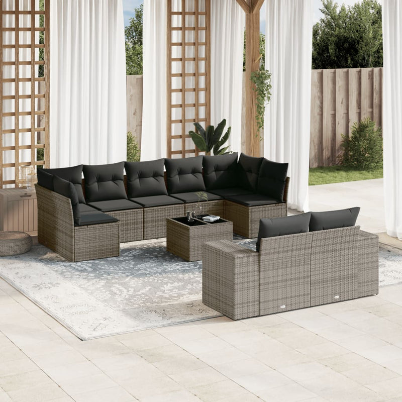 vidaXL 10 Piece Garden Sofa Set with Cushions Grey Poly Rattan