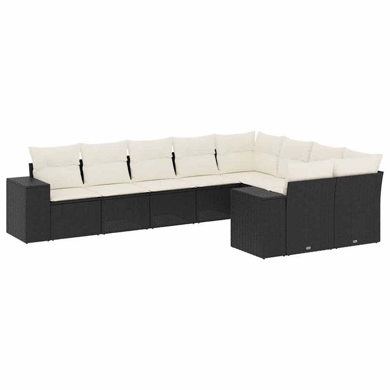 vidaXL 9 Piece Garden Sofa Set with Cushions Black Poly Rattan