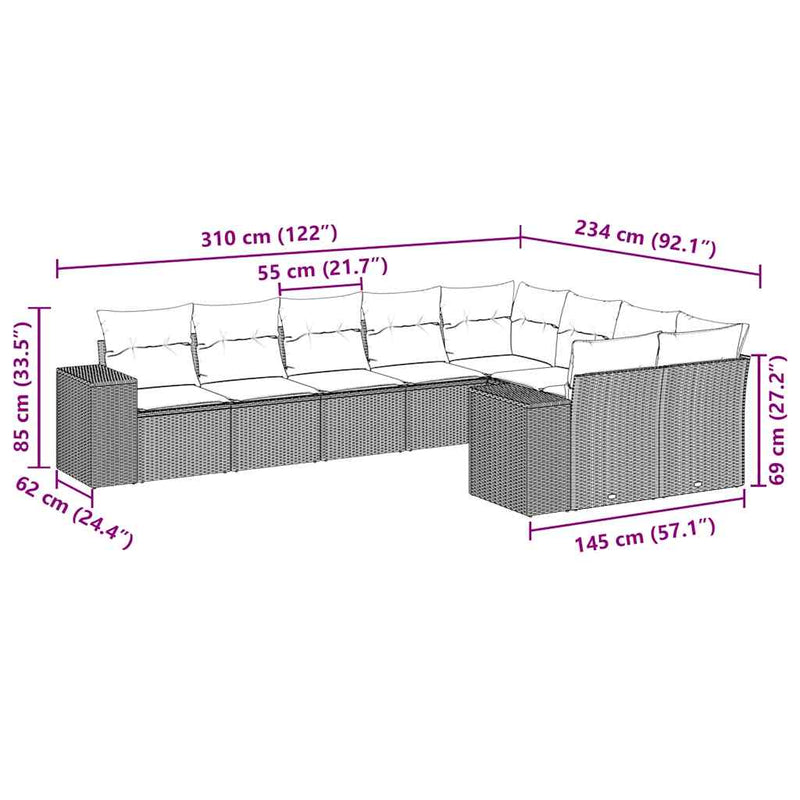 vidaXL 9 Piece Garden Sofa Set with Cushions Black Poly Rattan