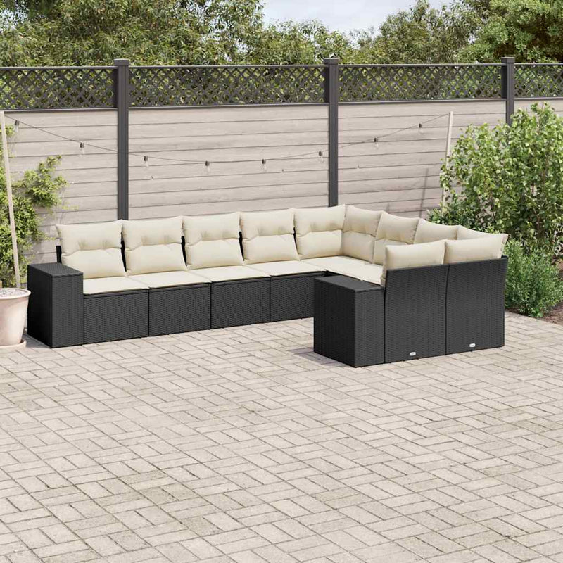 vidaXL 9 Piece Garden Sofa Set with Cushions Black Poly Rattan