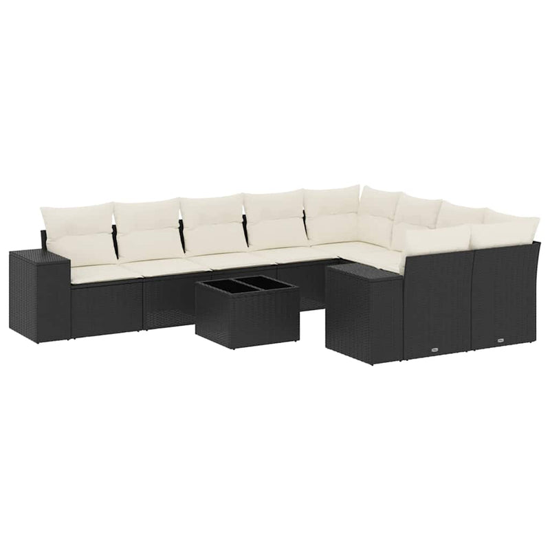 vidaXL 10 Piece Garden Sofa Set with Cushions Black Poly Rattan