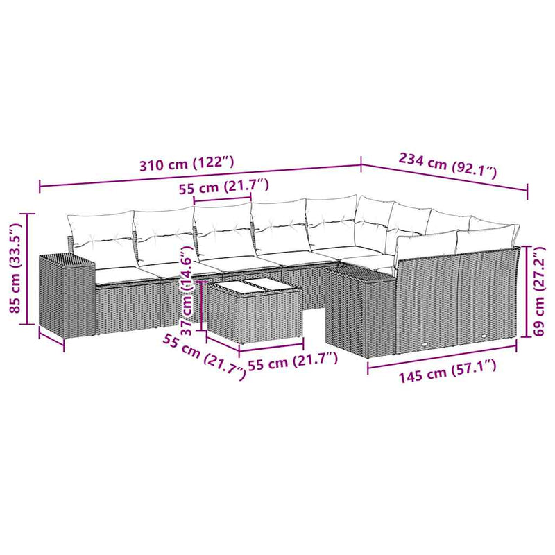 vidaXL 10 Piece Garden Sofa Set with Cushions Black Poly Rattan