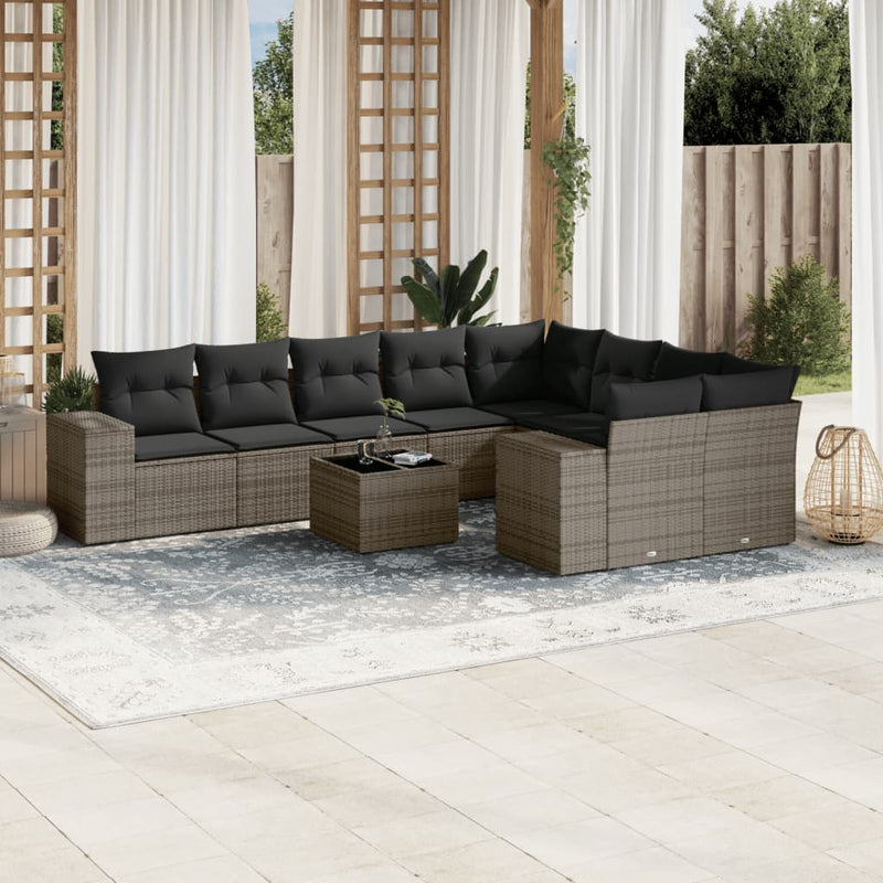 vidaXL 10 Piece Garden Sofa Set with Cushions Grey Poly Rattan