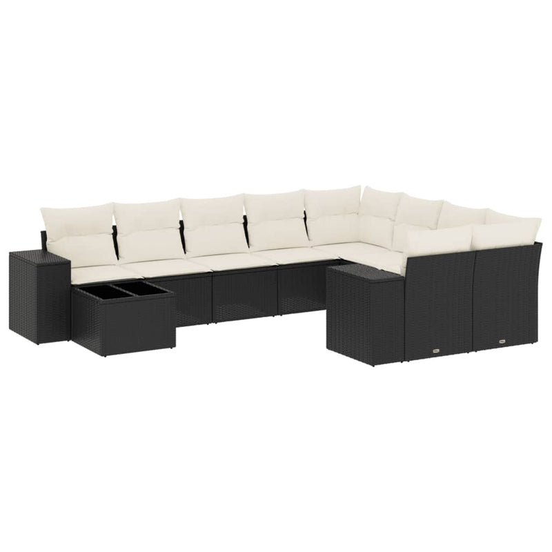 vidaXL 10 Piece Garden Sofa Set with Cushions Black Poly Rattan