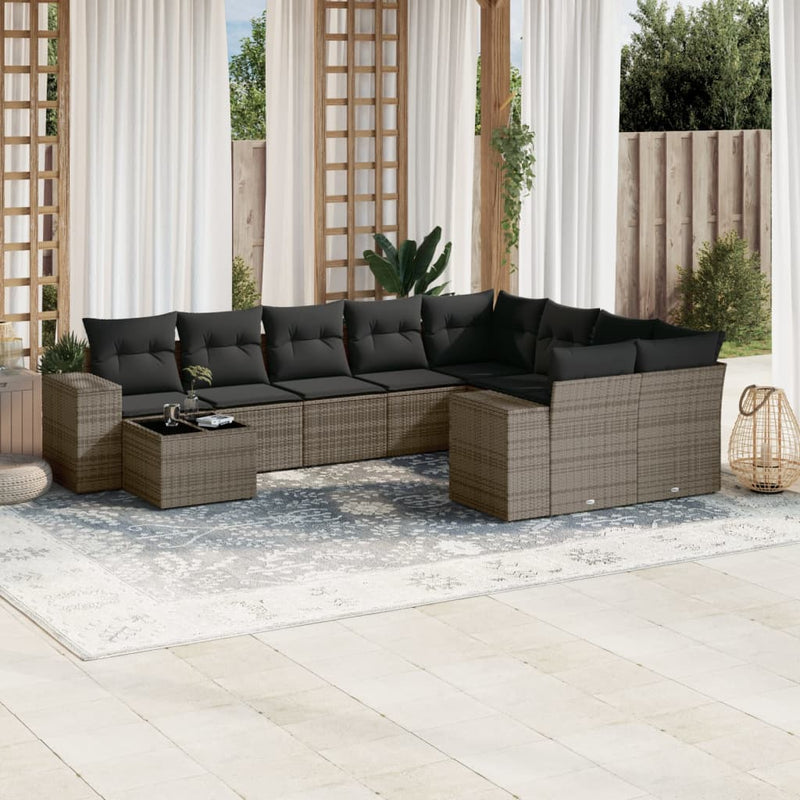 vidaXL 10 Piece Garden Sofa Set with Cushions Grey Poly Rattan