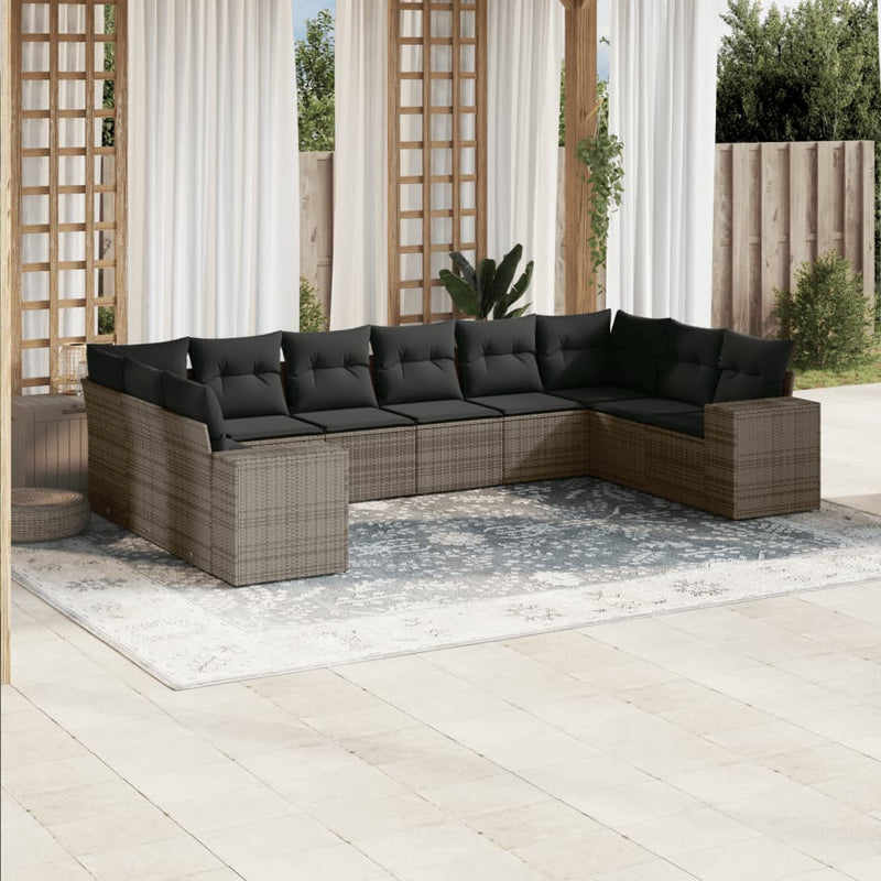 vidaXL 10 Piece Garden Sofa Set with Cushions Grey Poly Rattan