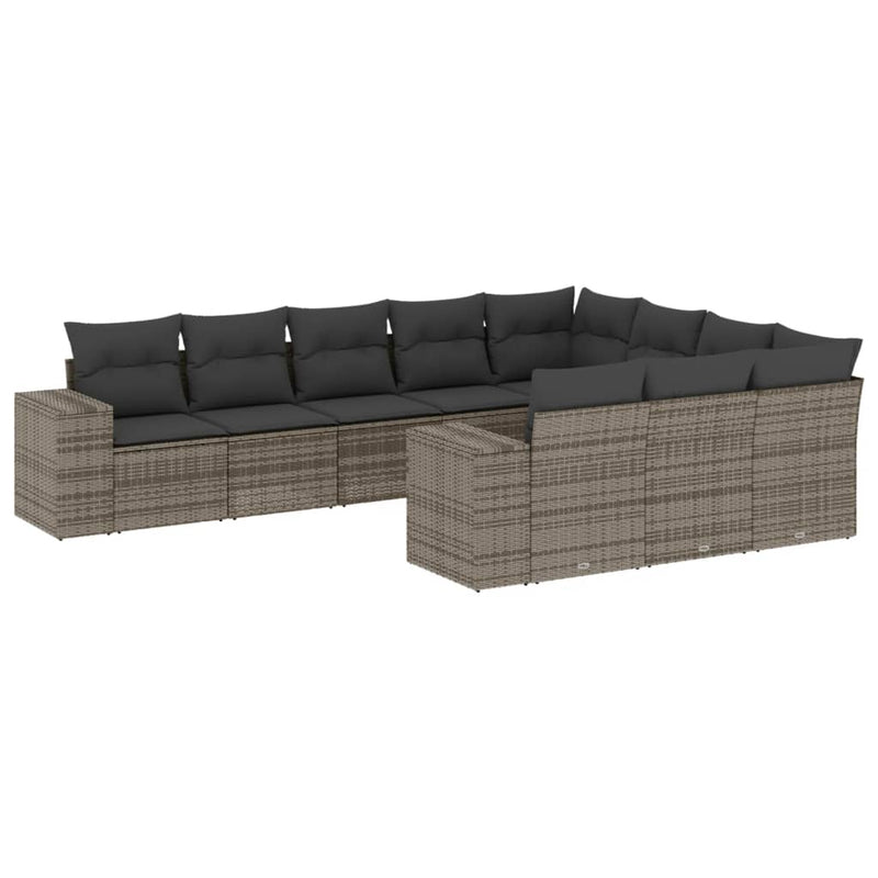 vidaXL 10 Piece Garden Sofa Set with Cushions Grey Poly Rattan