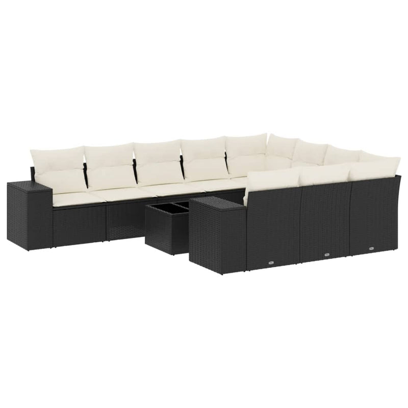 vidaXL 11 Piece Garden Sofa Set with Cushions Black Poly Rattan