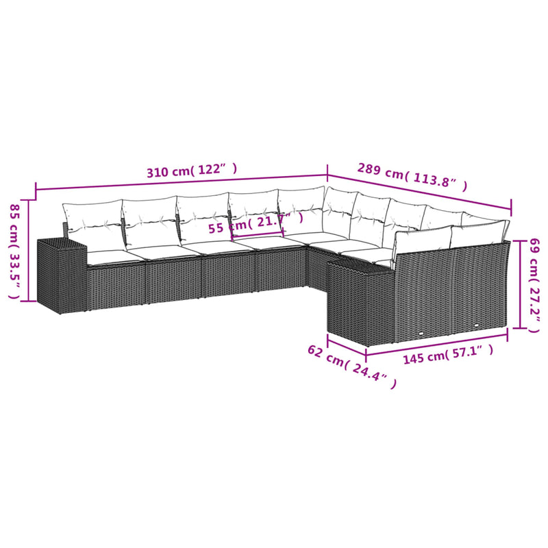 vidaXL 10 Piece Garden Sofa Set with Cushions Grey Poly Rattan
