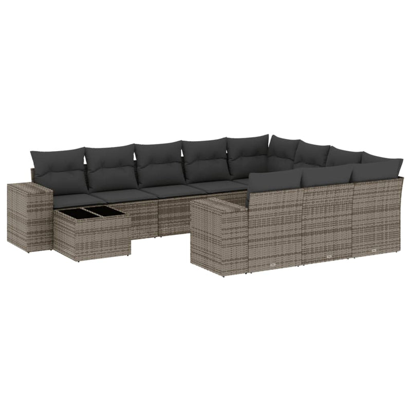 vidaXL 11 Piece Garden Sofa Set with Cushions Grey Poly Rattan
