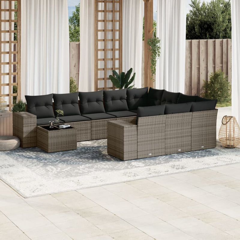 vidaXL 11 Piece Garden Sofa Set with Cushions Grey Poly Rattan
