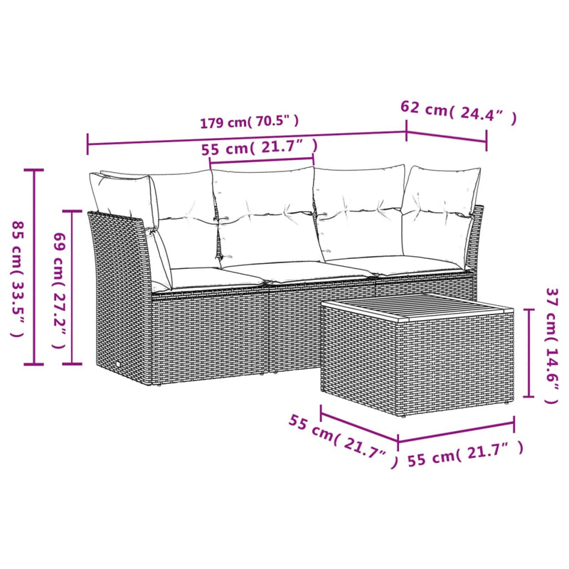 vidaXL 4 Piece Garden Sofa Set with Cushions Black Poly Rattan