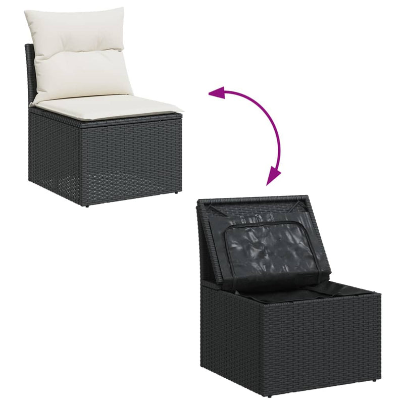 vidaXL 4 Piece Garden Sofa Set with Cushions Black Poly Rattan