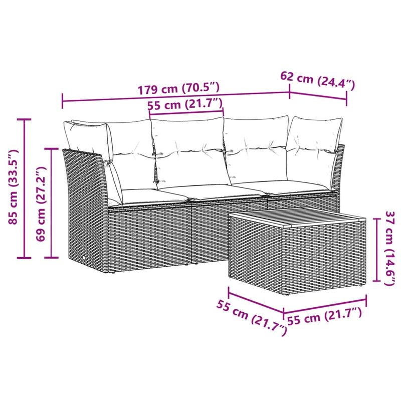 vidaXL 4 Piece Garden Sofa Set with Cushions Grey Poly Rattan
