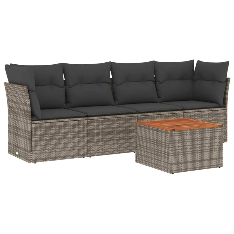 5 Piece Garden Sofa Set with Cushions Grey Poly Rattan