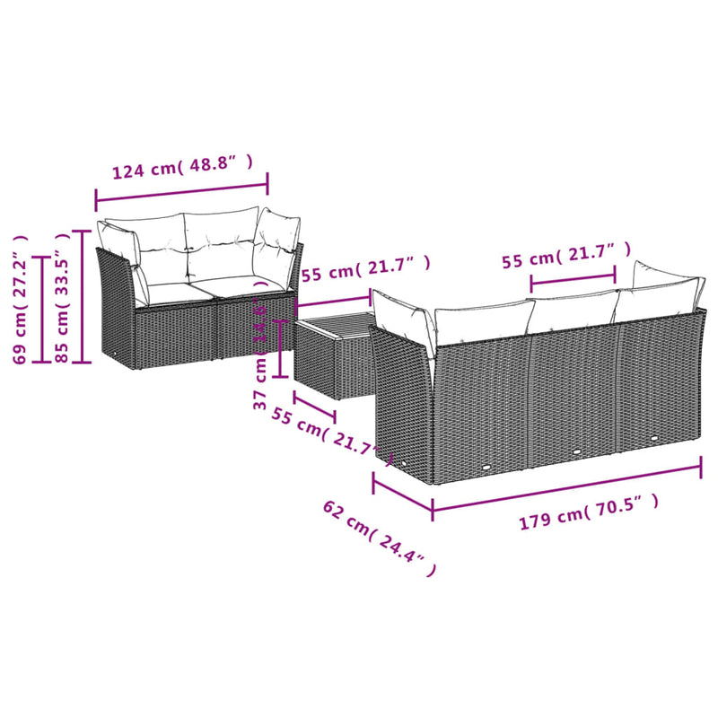 vidaXL 6 Piece Garden Sofa Set with Cushions Grey Poly Rattan