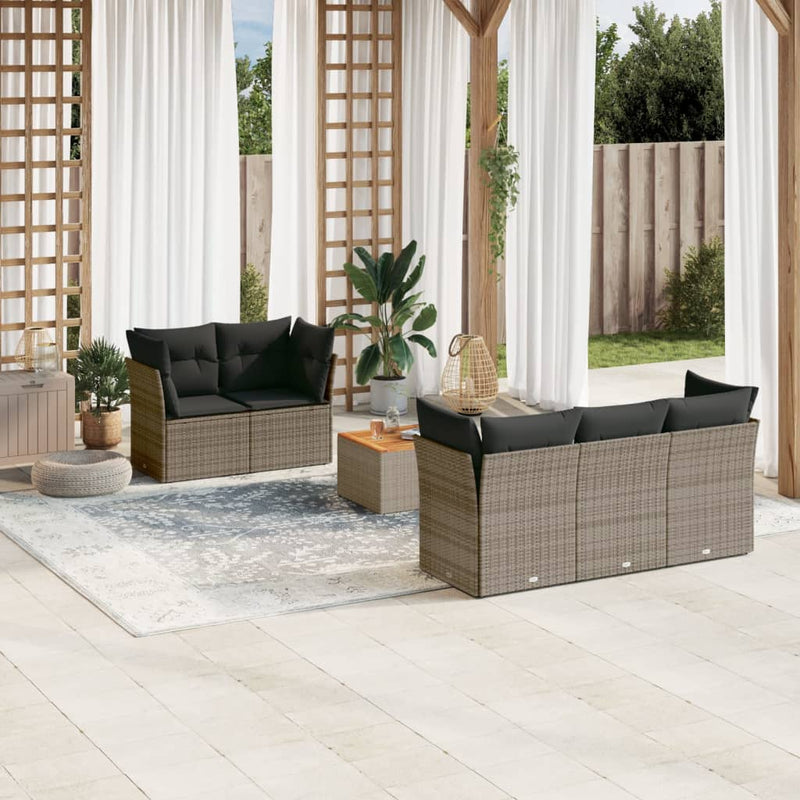 vidaXL 6 Piece Garden Sofa Set with Cushions Grey Poly Rattan