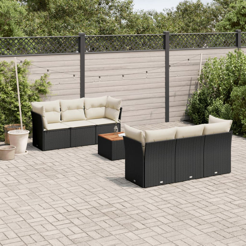 vidaXL 7 Piece Garden Sofa Set with Cushions Black Poly Rattan