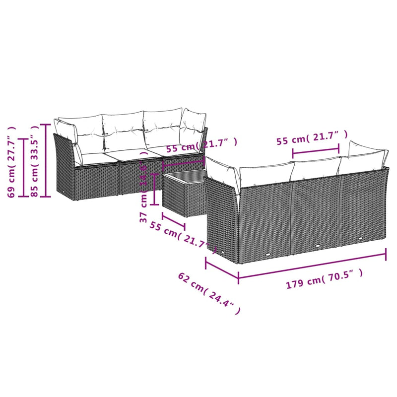 vidaXL 7 Piece Garden Sofa Set with Cushions Grey Poly Rattan