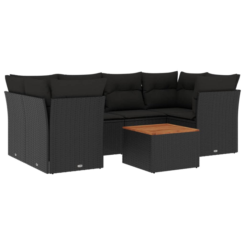 7 Piece Garden Sofa Set with Cushions Black Poly Rattan