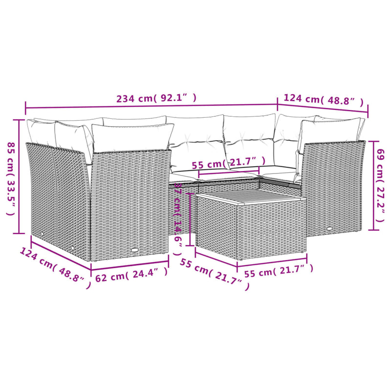vidaXL 7 Piece Garden Sofa Set with Cushions Grey Poly Rattan