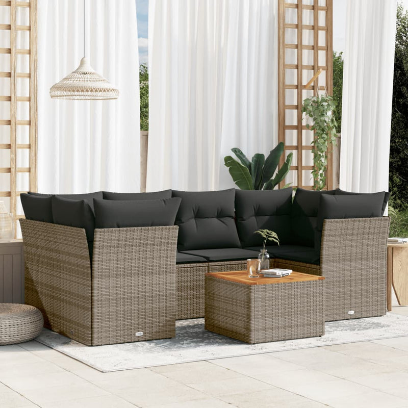 vidaXL 7 Piece Garden Sofa Set with Cushions Grey Poly Rattan