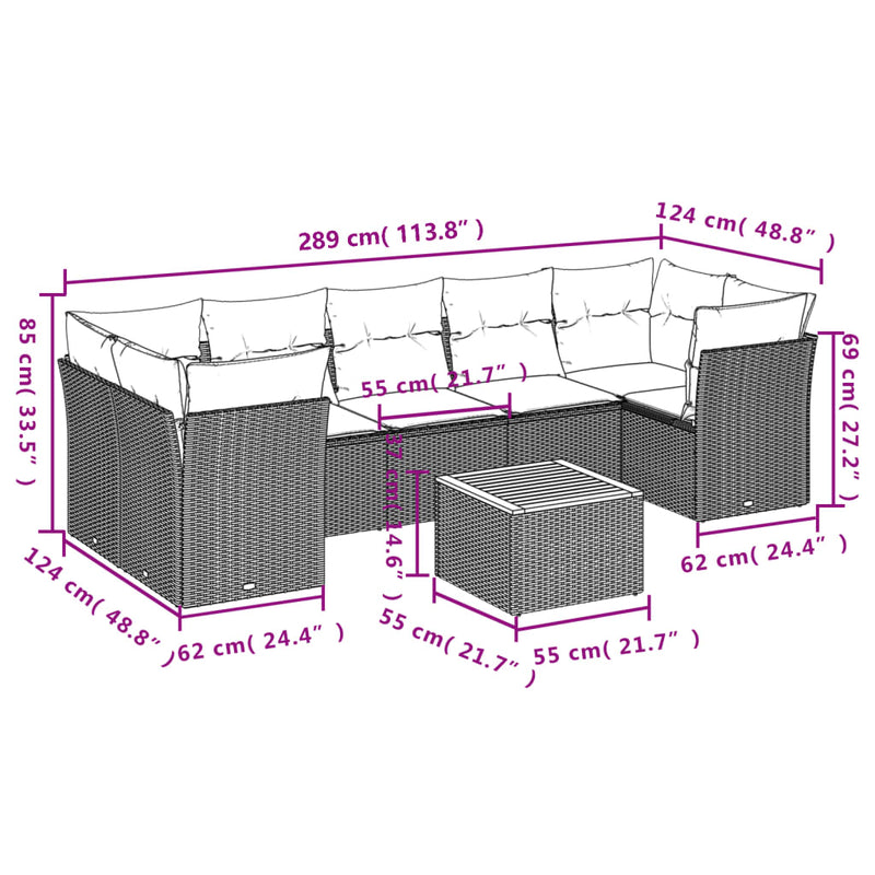 vidaXL 8 Piece Garden Sofa Set with Cushions Black Poly Rattan