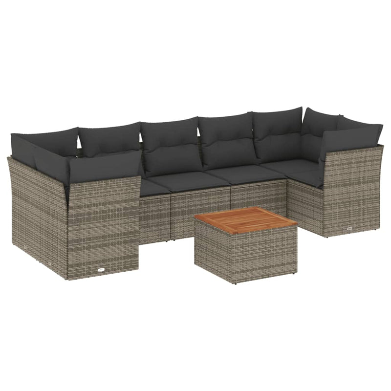vidaXL 8 Piece Garden Sofa Set with Cushions Grey Poly Rattan