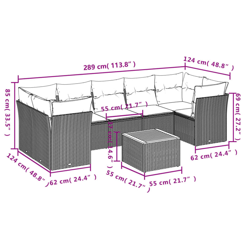 vidaXL 8 Piece Garden Sofa Set with Cushions Grey Poly Rattan