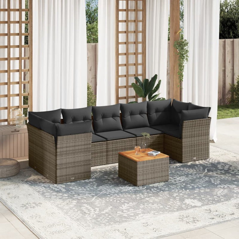 8 Piece Garden Sofa Set with Cushions Grey Poly Rattan