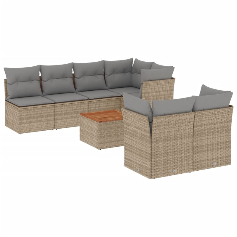 8 Piece Garden Sofa Set with Cushions Mix Beige Poly Rattan