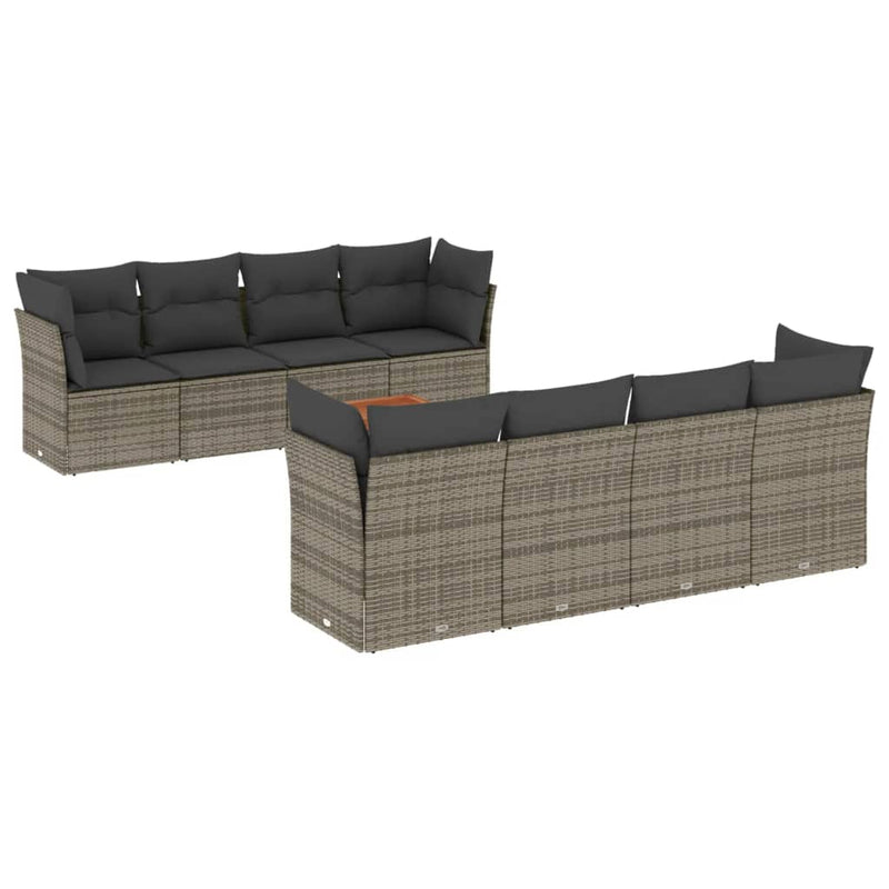 9 Piece Garden Sofa Set with Cushions Grey Poly Rattan