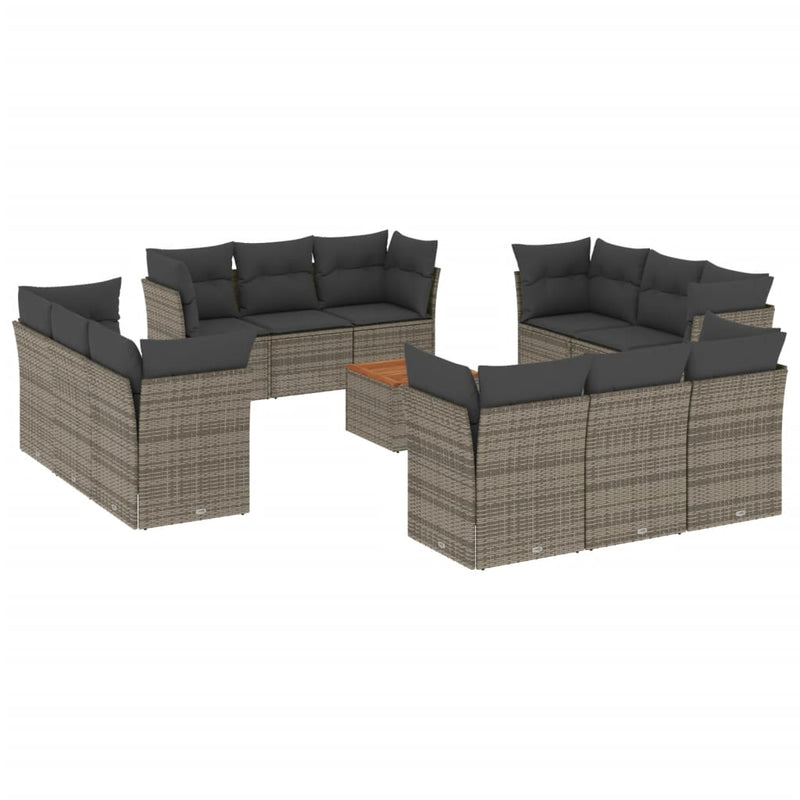 13 Piece Garden Sofa Set with Cushions Grey Poly Rattan