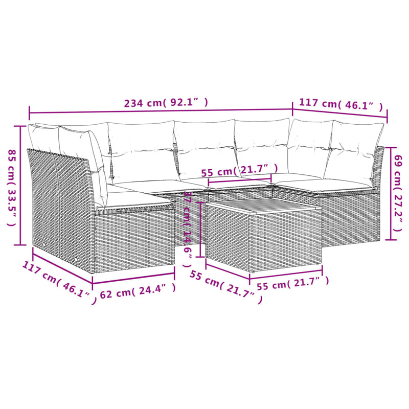 vidaXL 7 Piece Garden Sofa Set with Cushions Black Poly Rattan