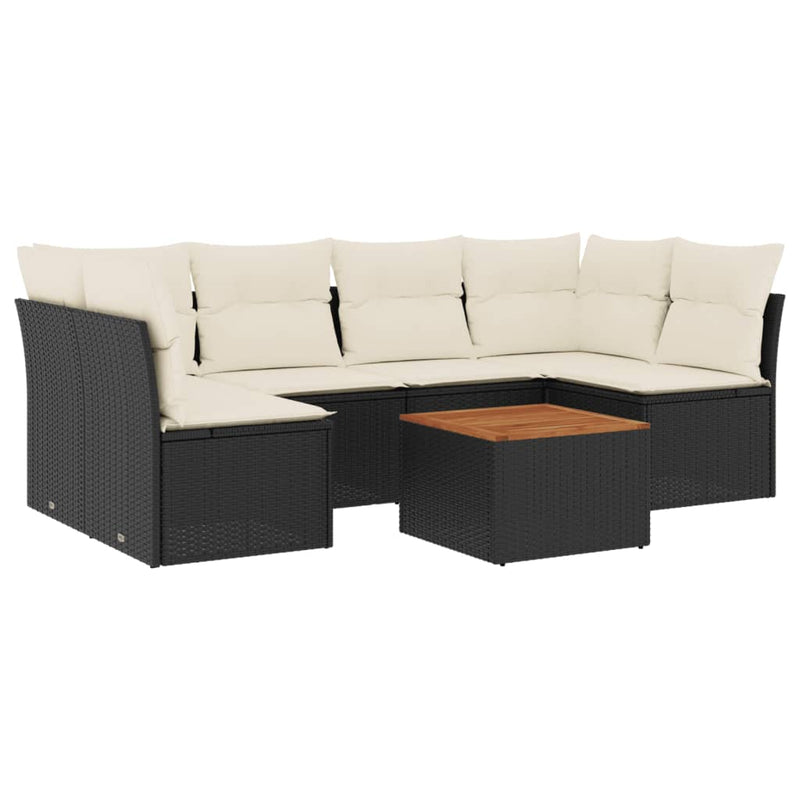 vidaXL 7 Piece Garden Sofa Set with Cushions Black Poly Rattan